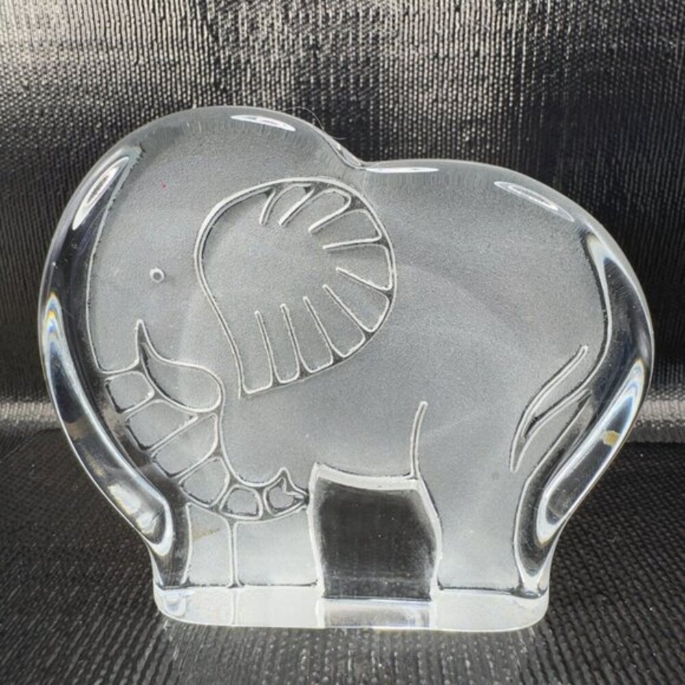 Dansk Glasburk Scandinavian Crystal Clear Glass Elephant Paperweight Frosted VTG